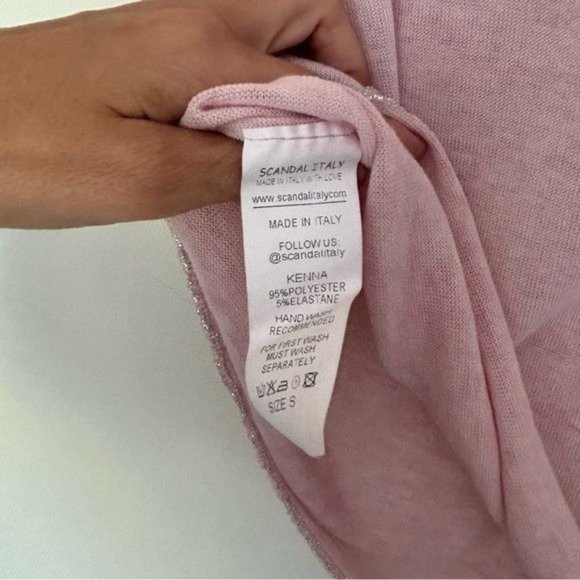 SCANDAL ITALY Semi Sheer Oversized Metallic Trim Knit Top Soft Pink Size S NWT - Picture 6 of 12